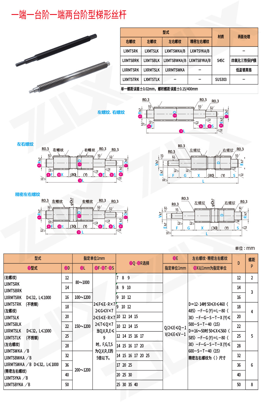 一端一臺(tái)階一端兩臺(tái)階型梯形絲杠