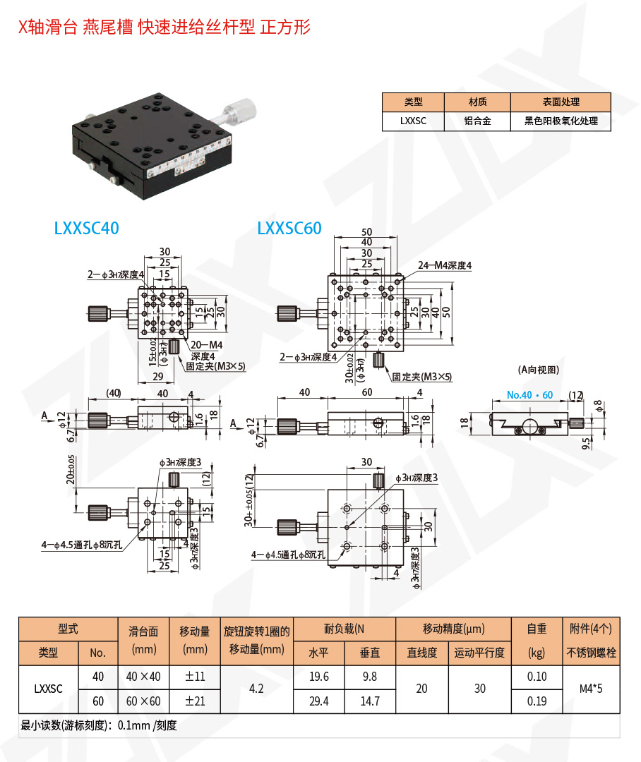 X-41X軸滑臺燕尾槽快速進(jìn)給絲桿型正方形